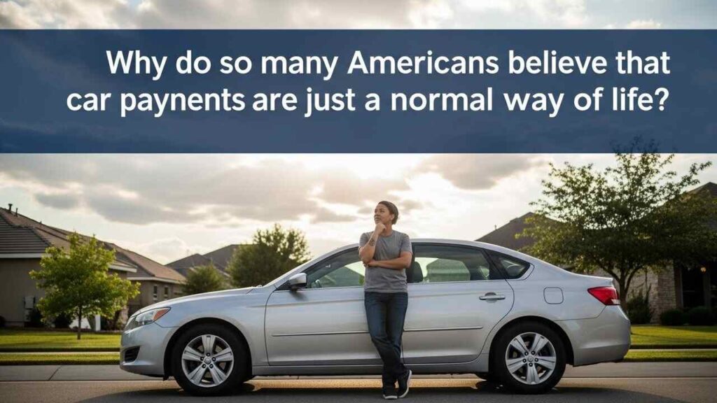 an American man standing with his car thinking